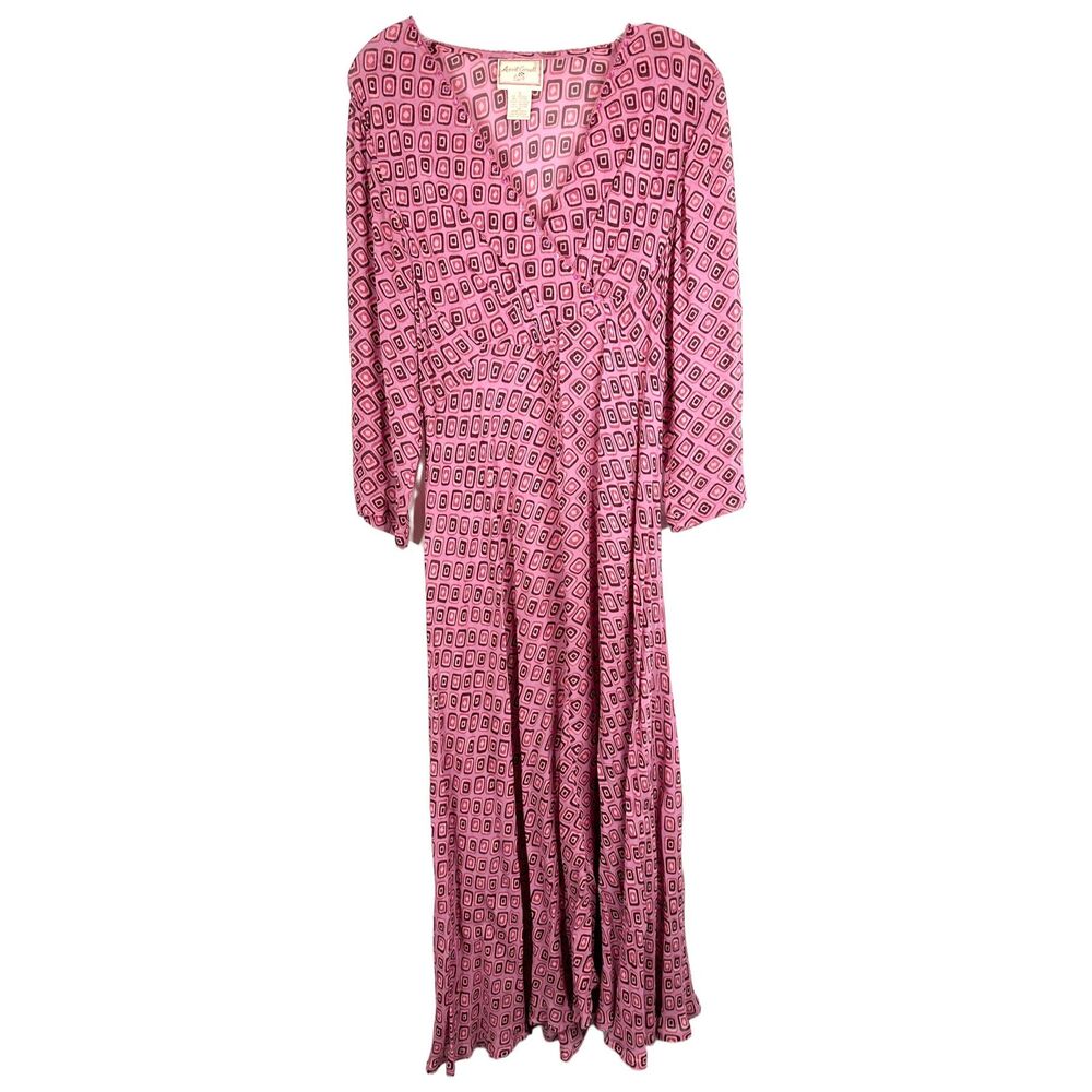 April‎ Cornell Small Dress Maxi Chiffon Pink All Over Print V Neck Sheer 1000
